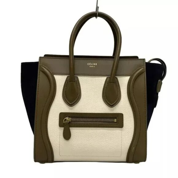 Celine Handbags - 100% Auth CELINE Luggage Micro Shopper Brown Navy Cream Calf Skin  675-102224